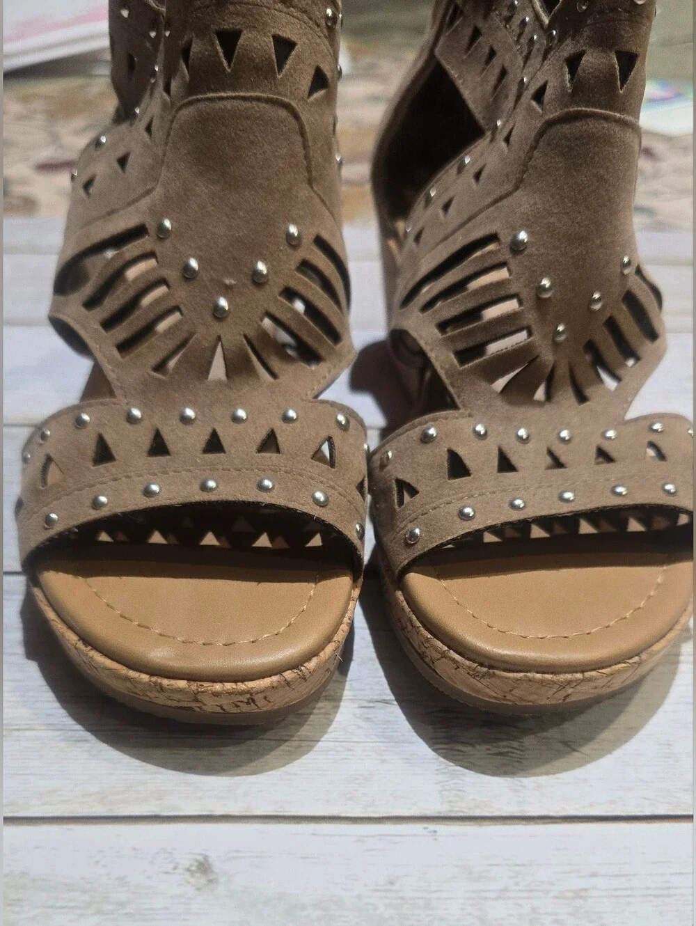 Little Girls Size 3M Cork Wedge Sandals - Cutout Stud Detail